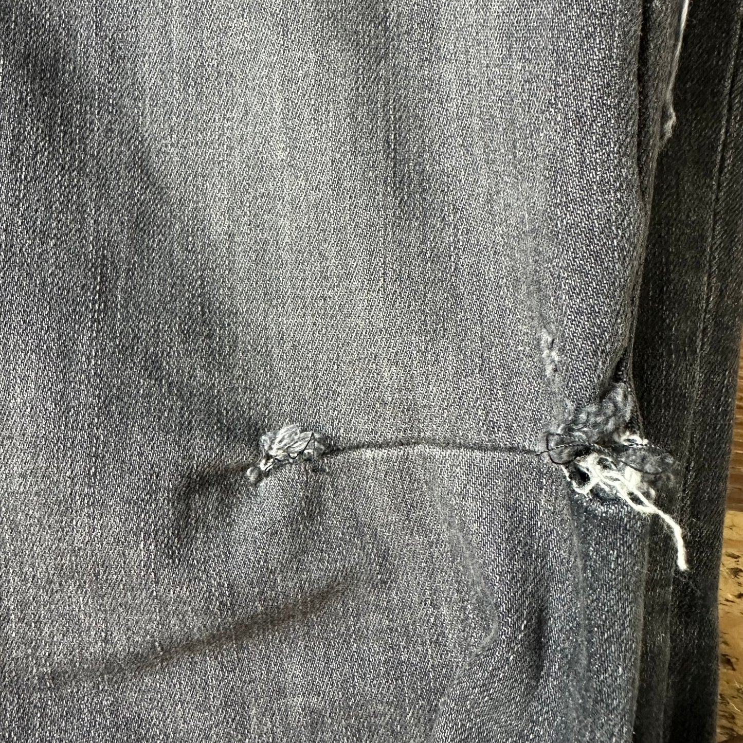 Amiri MX1 Black Leather Gray Denim Jeans Sz 34