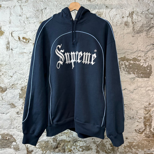 Supreme Piping Spellout Hoodie Navy Sz L