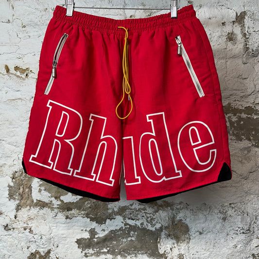 Rhude White Spellout Track Shorts Red Sz XL