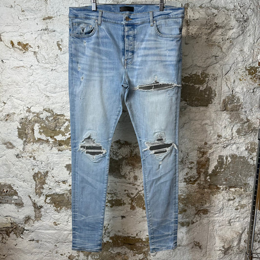 Amiri MX1 Grey Suede Light Blue Denim Jeans Sz 38