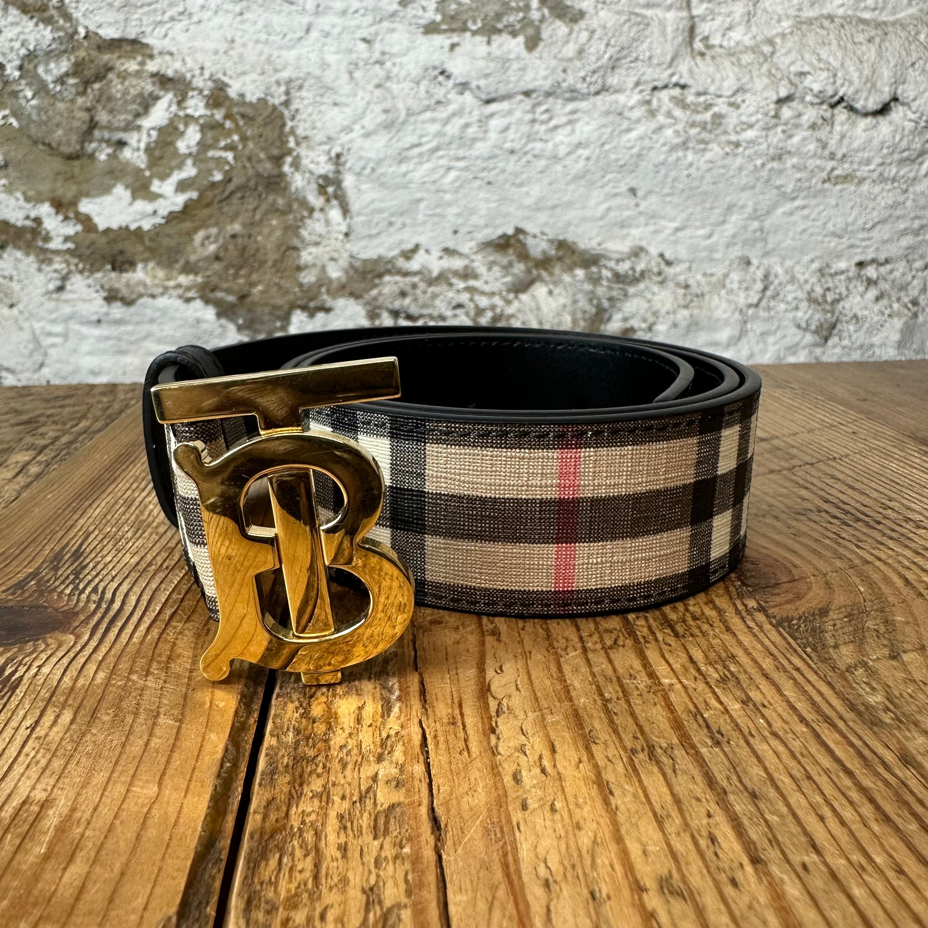 Burberry Gold TB Plaid Belt Sz (85/34)