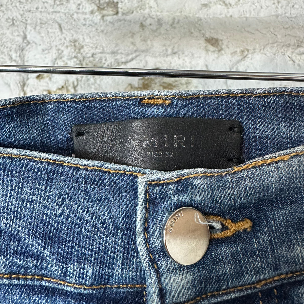Amiri MX1 Black Leather Dark Blue Denim Jeans Sz 32