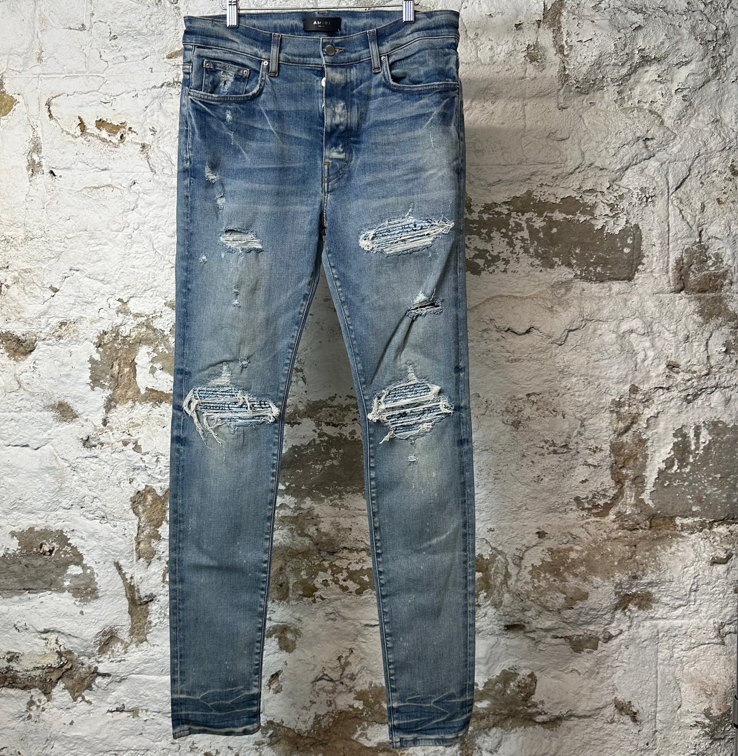 Amiri MX1 Light Blue Paisley Blue Denim Jeans Sz 34