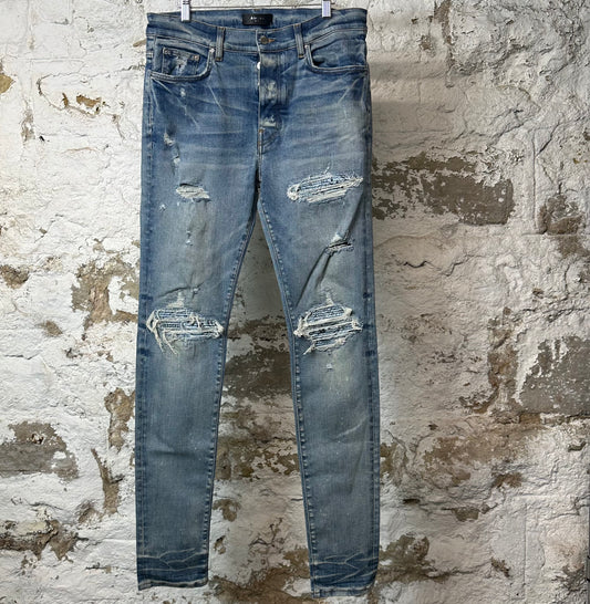 Amiri MX1 Light Blue Paisley Blue Denim Jeans Sz 34