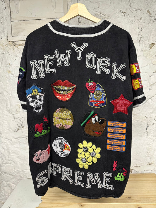 Supreme Black Denim Patch Jersey Sz L