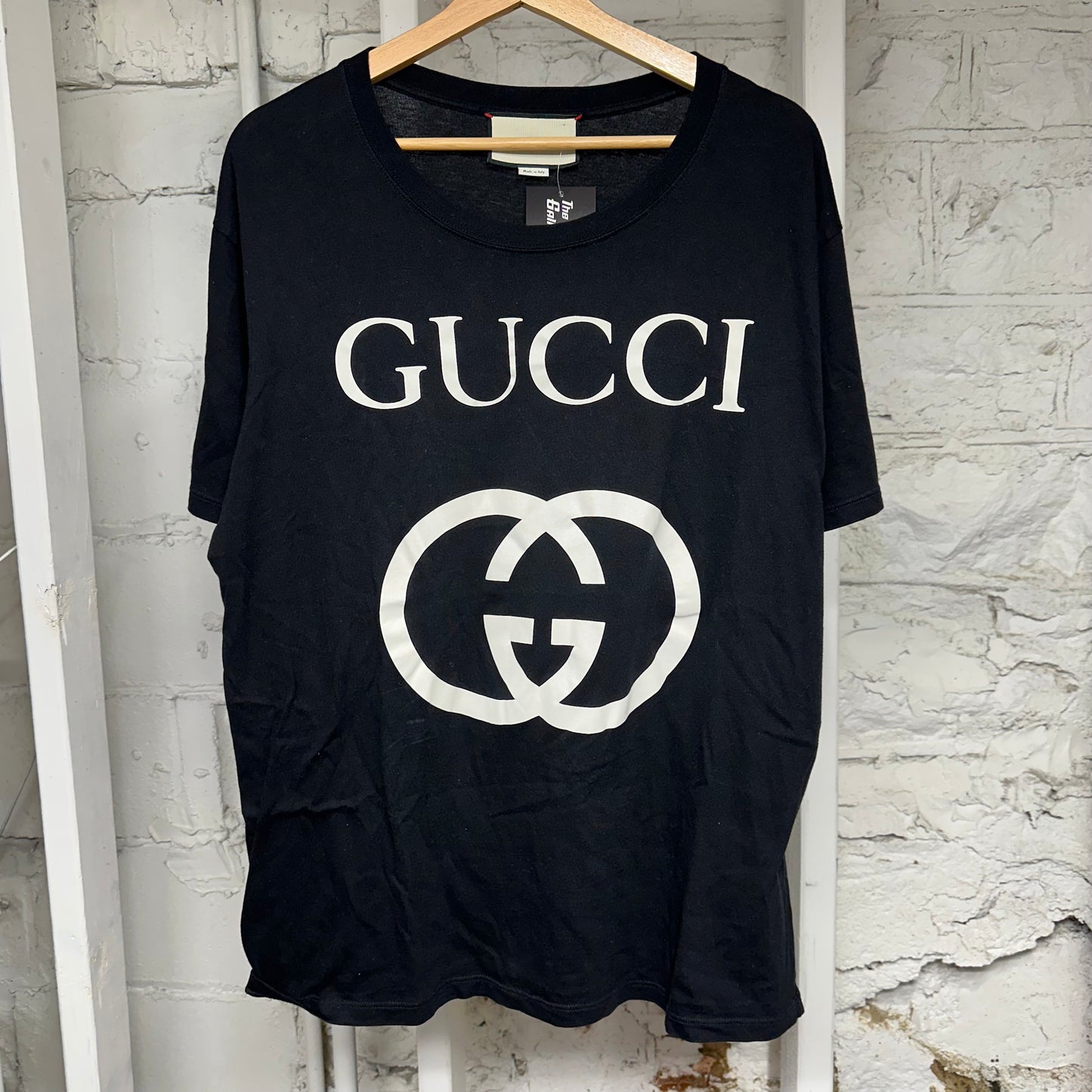 Gucci Interlocking G Big Logo Black T-Shirt Sz L