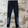 Amiri Blue Paisley Flame Black Denim Jeans Sz 30