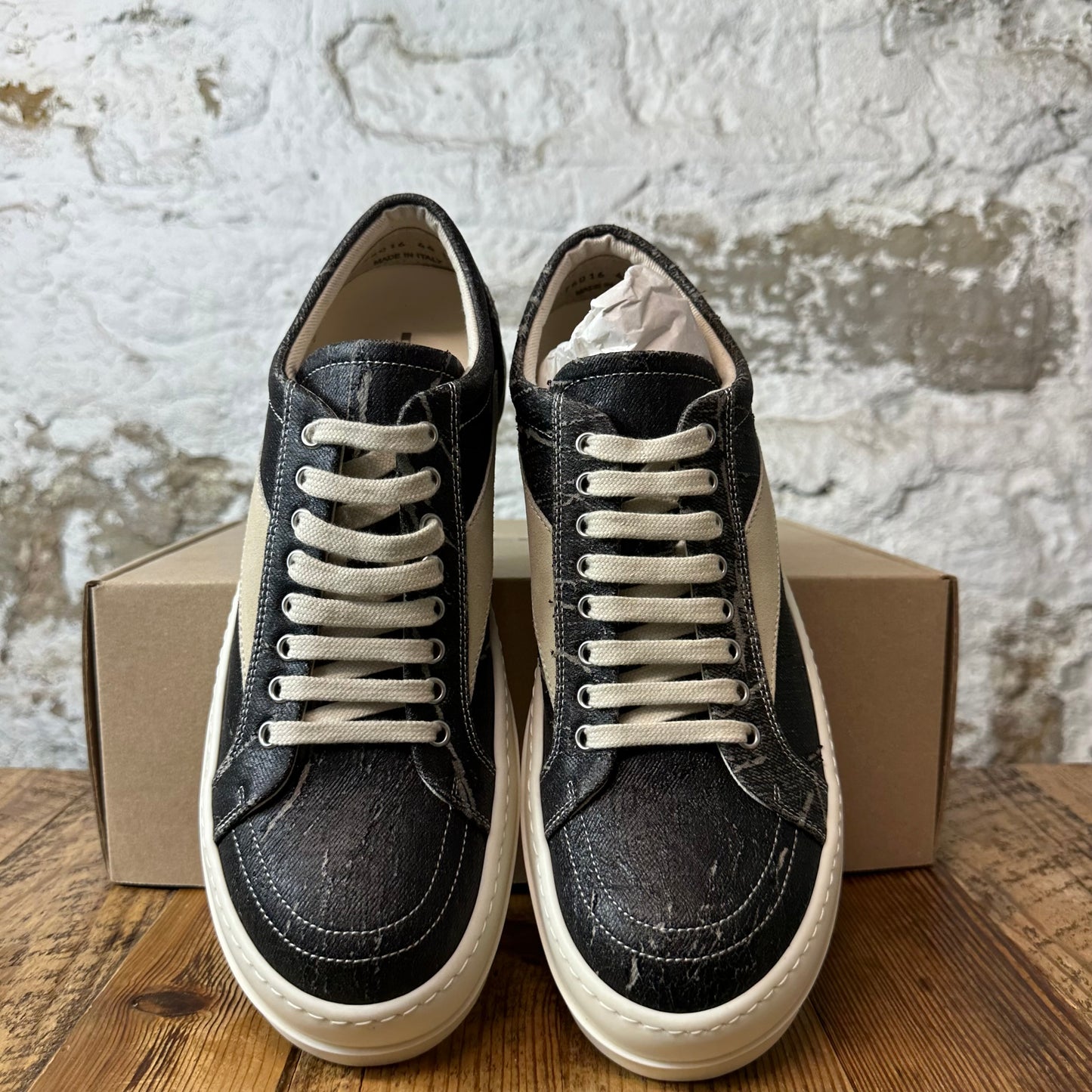 Rick Owens Vintage Black Washed Foil Milk Sneaker DS