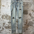 Amiri MX1 Black Leather Washed Blue Denim Jeans Sz 32