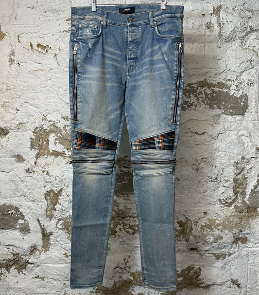 Amiri MX2 Multicolor Flannel Blue Denim Jeans Sz 34