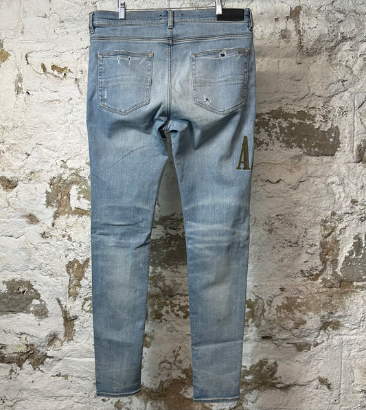 Amiri MX1 Camo Spell Blue Denim Jeans Sz 36