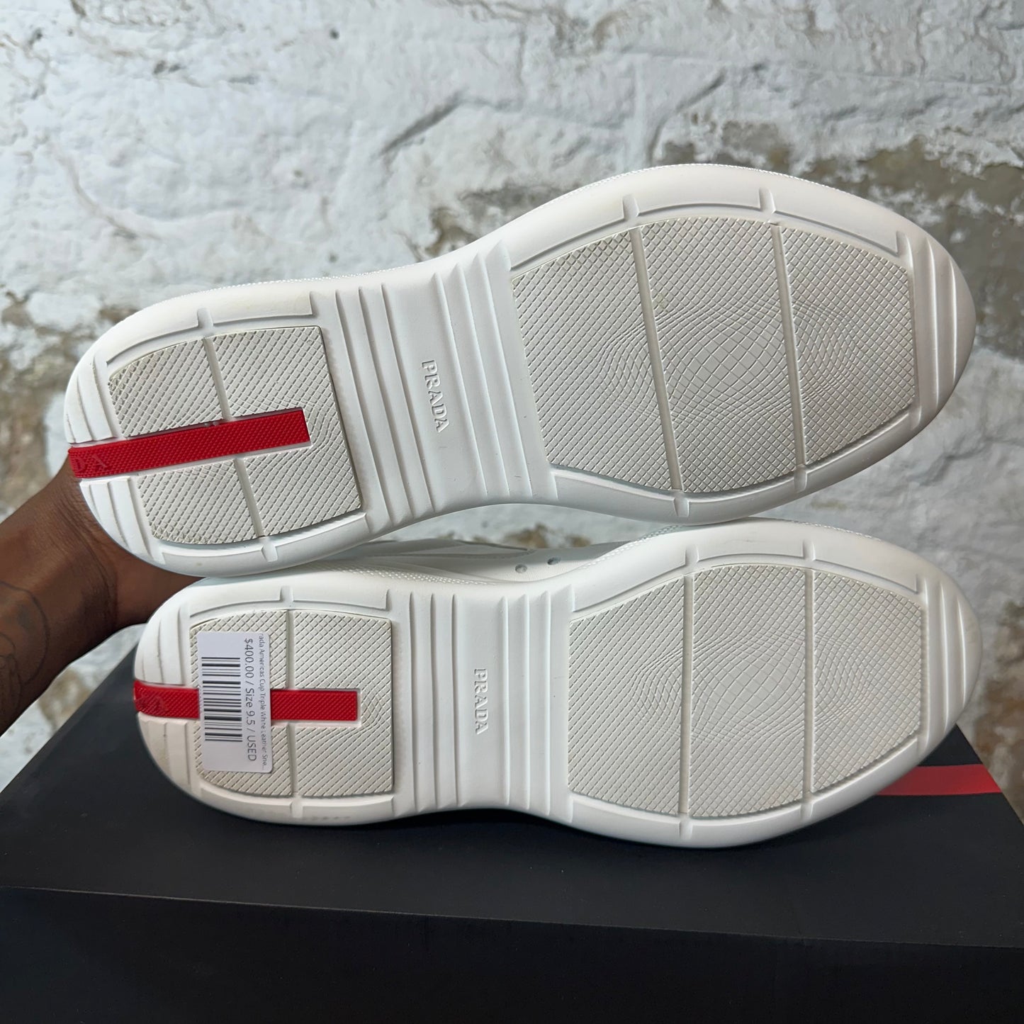 Prada Americas Cup Triple White Leather Sneaker Sz 9.5