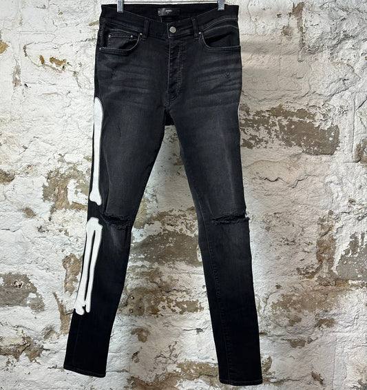 Amiri Knee Rip White Bone Black Denim Jeans Sz 31