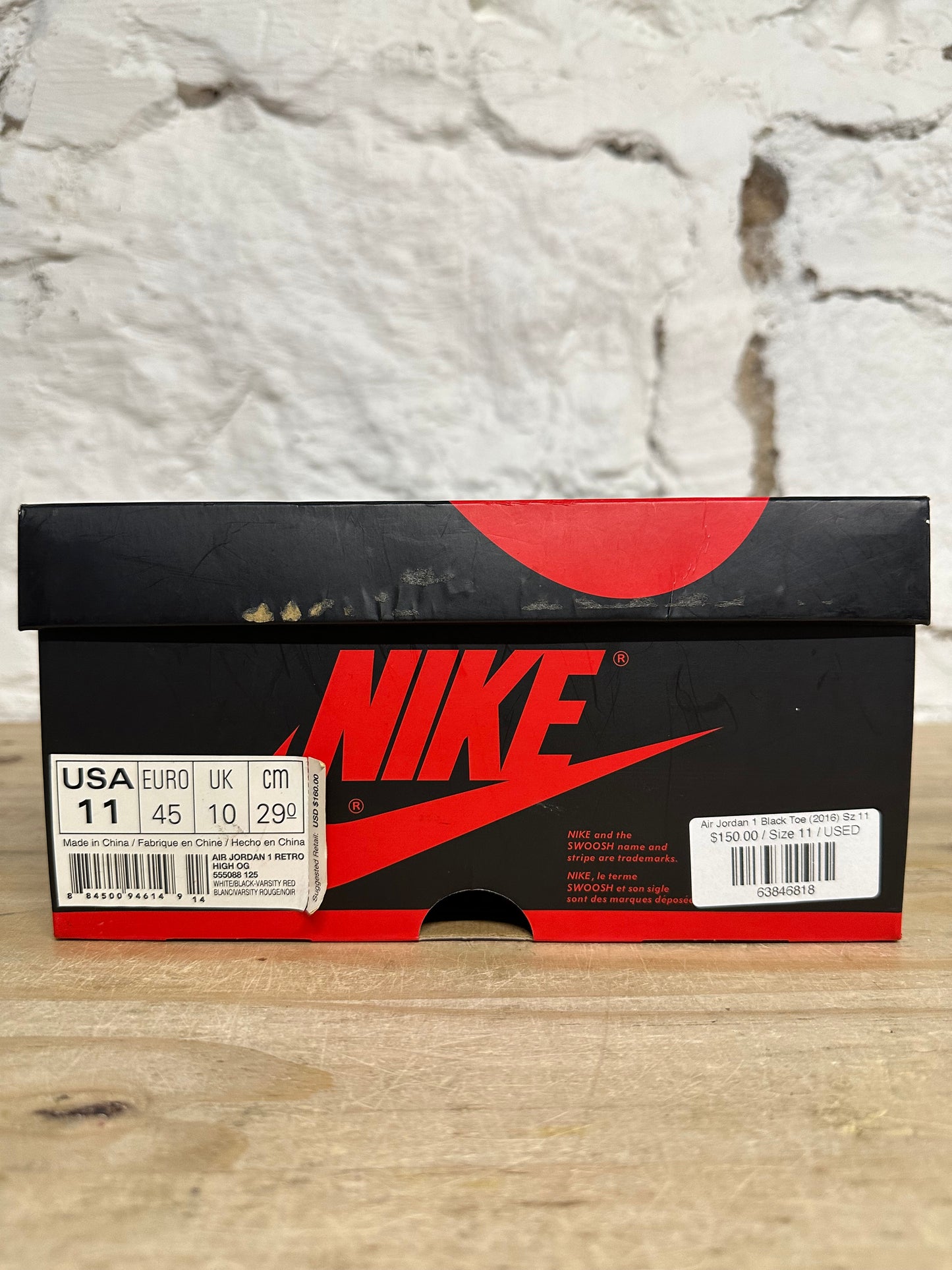 Air Jordan 1 High Black Toe (2016) Sz 11