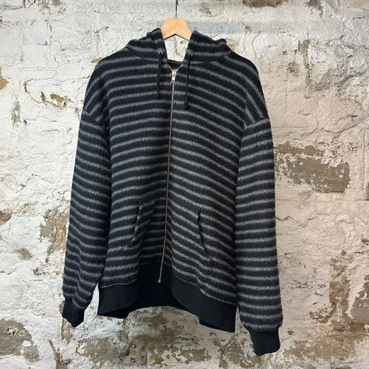Supreme Black Gray Mohair Striped Zip Up Hoodie Sz L
