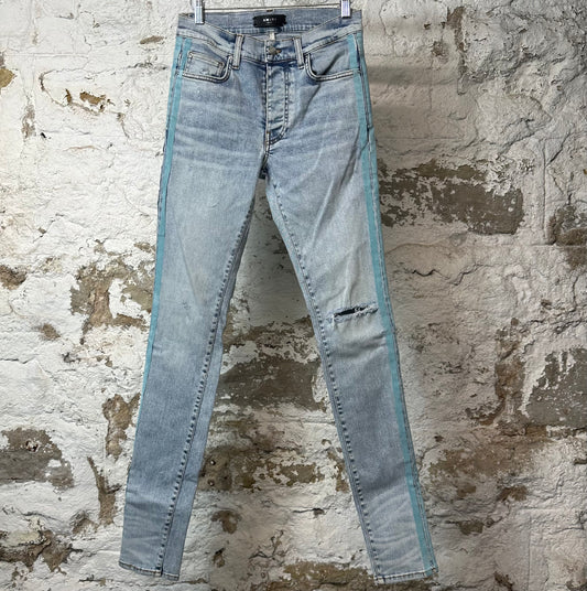 Amiri Blue Stripe Washed Blue Denim Jeans Sz 28
