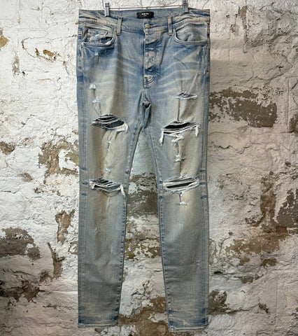 Amiri Distressed Plain Blue Denim Jeans Sz 36