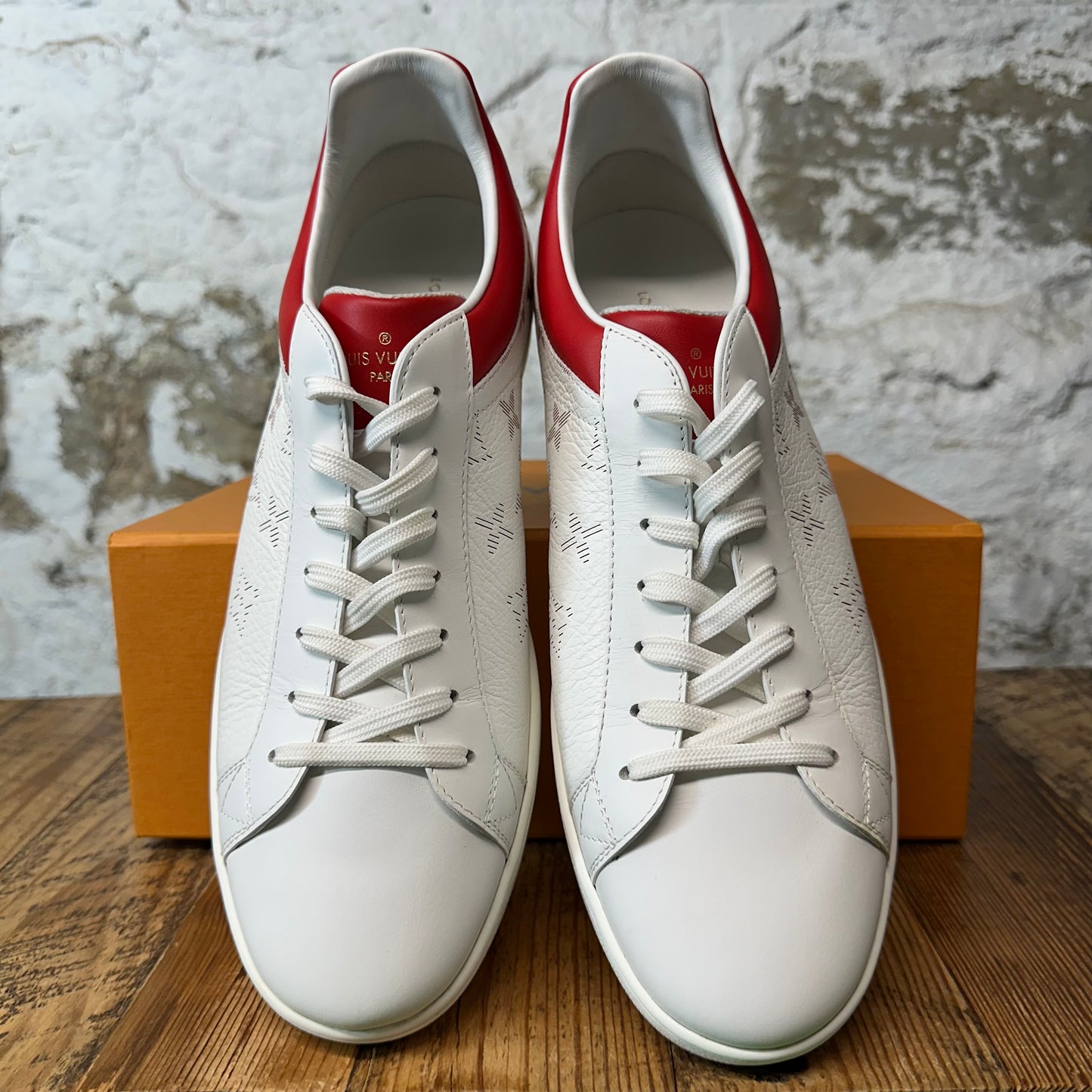 Louis Vuitton Red Monogram Luxembourg White Sneaker Sz 10.5 (9LV)