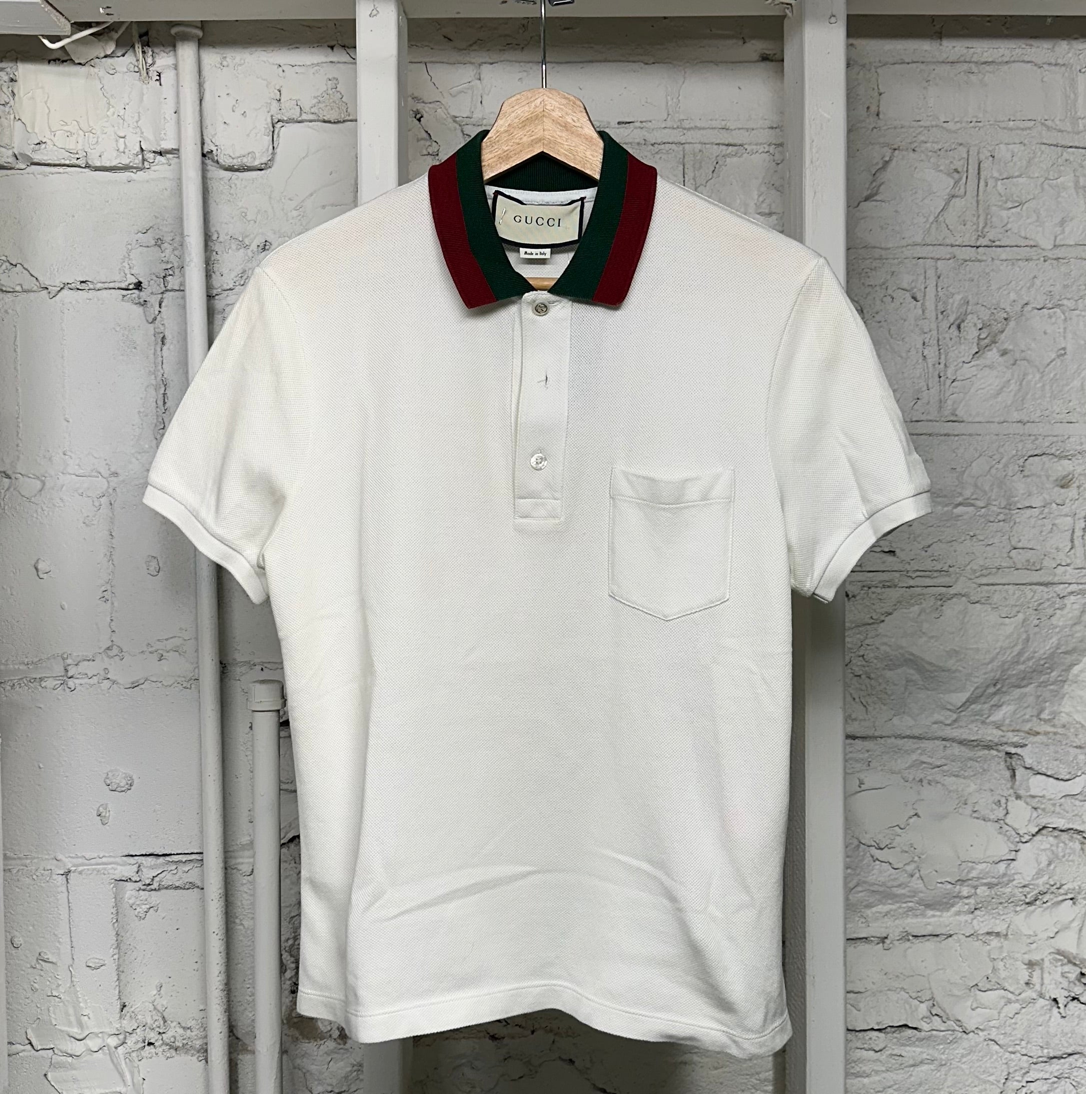 Gucci Green Red Collar White Polo Sz S