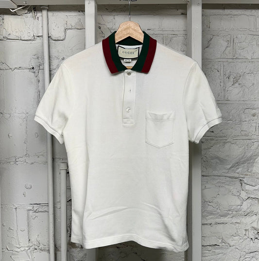 Gucci Green Red Collar White Polo Sz S