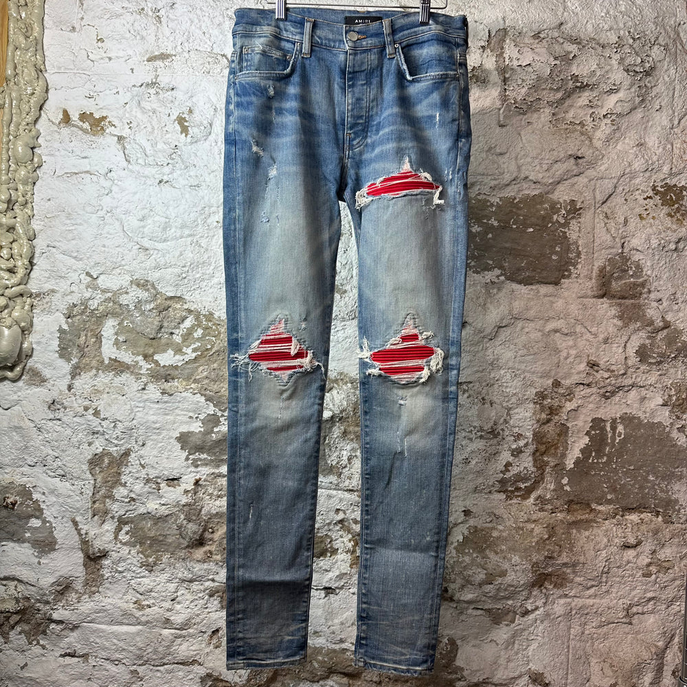 Amiri MX1 Red Suede Blue Denim Jeans Sz 32