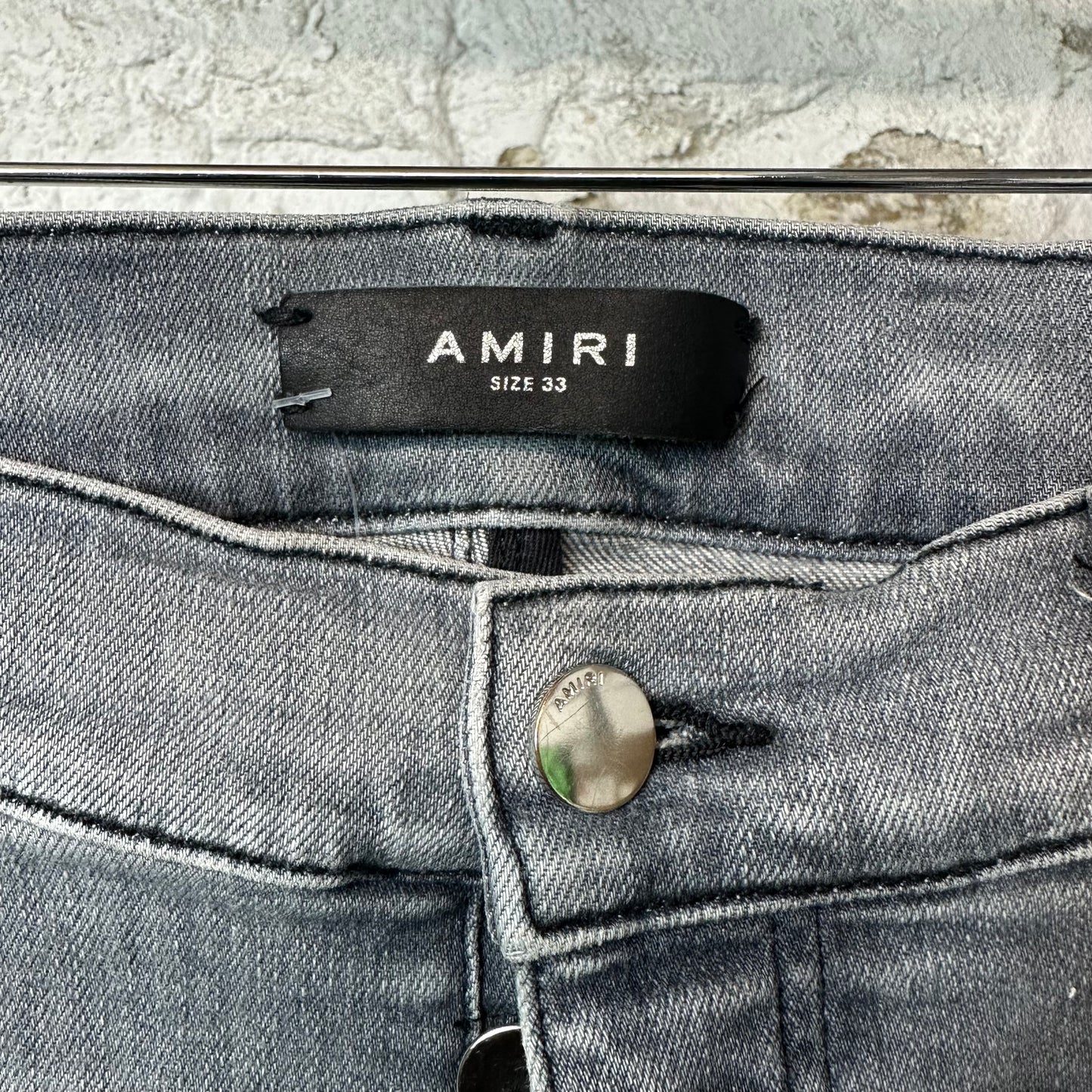 Amiri Knee Rip Shotgun Gray Denim Jeans Sz 33
