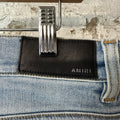 Amiri Knee Rip Paint Drip Spell Blue Denim Jeans Sz 33