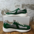 Prada Americas Cup Green Patent Grey White Sneaker Sz 8.5