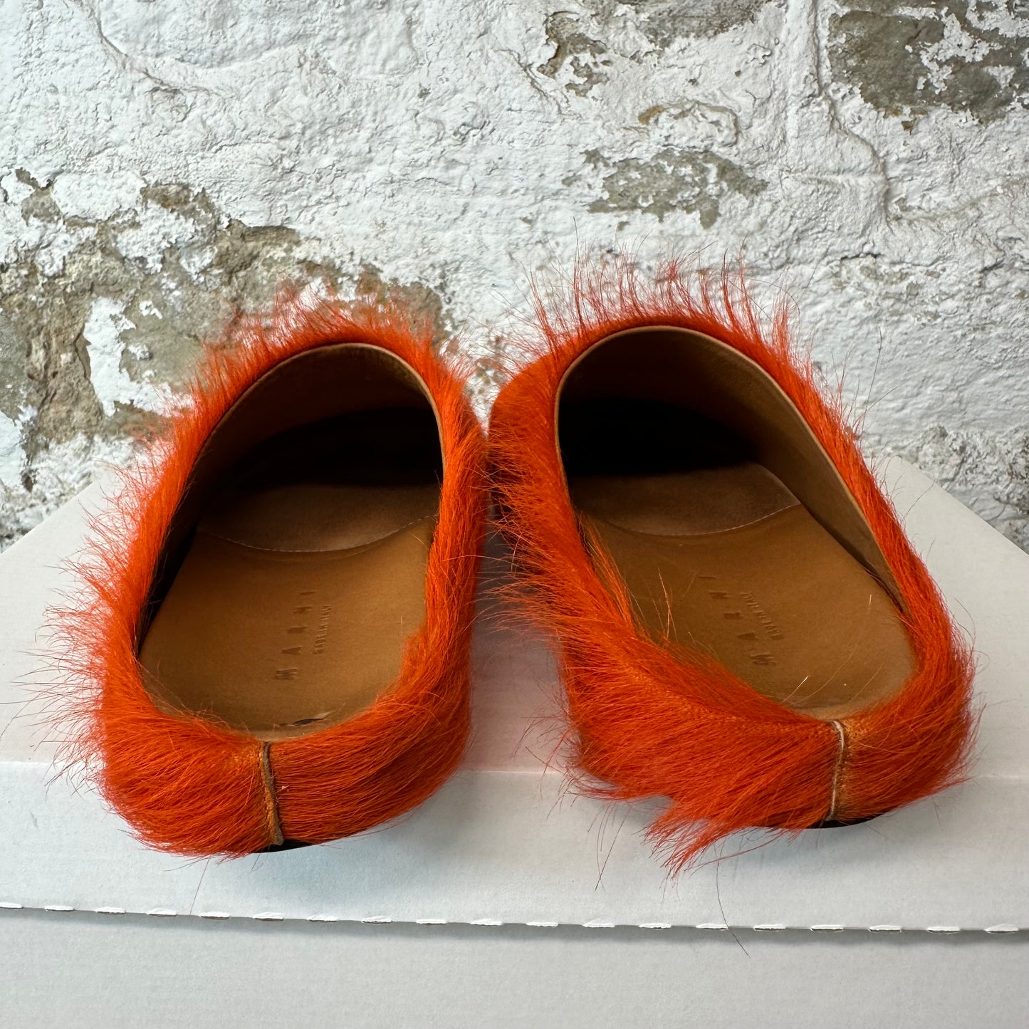 Marni Fussbett Sabot Orange Fur Mule Sz 5.5 (37.5)