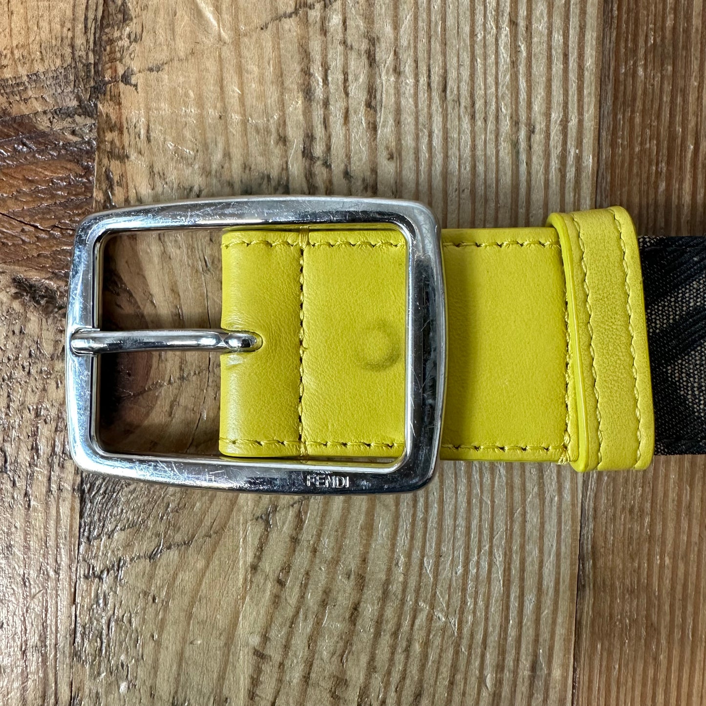 Fendi Zucca Canvas Brown Monogram Yellow Belt Sz (100/40)