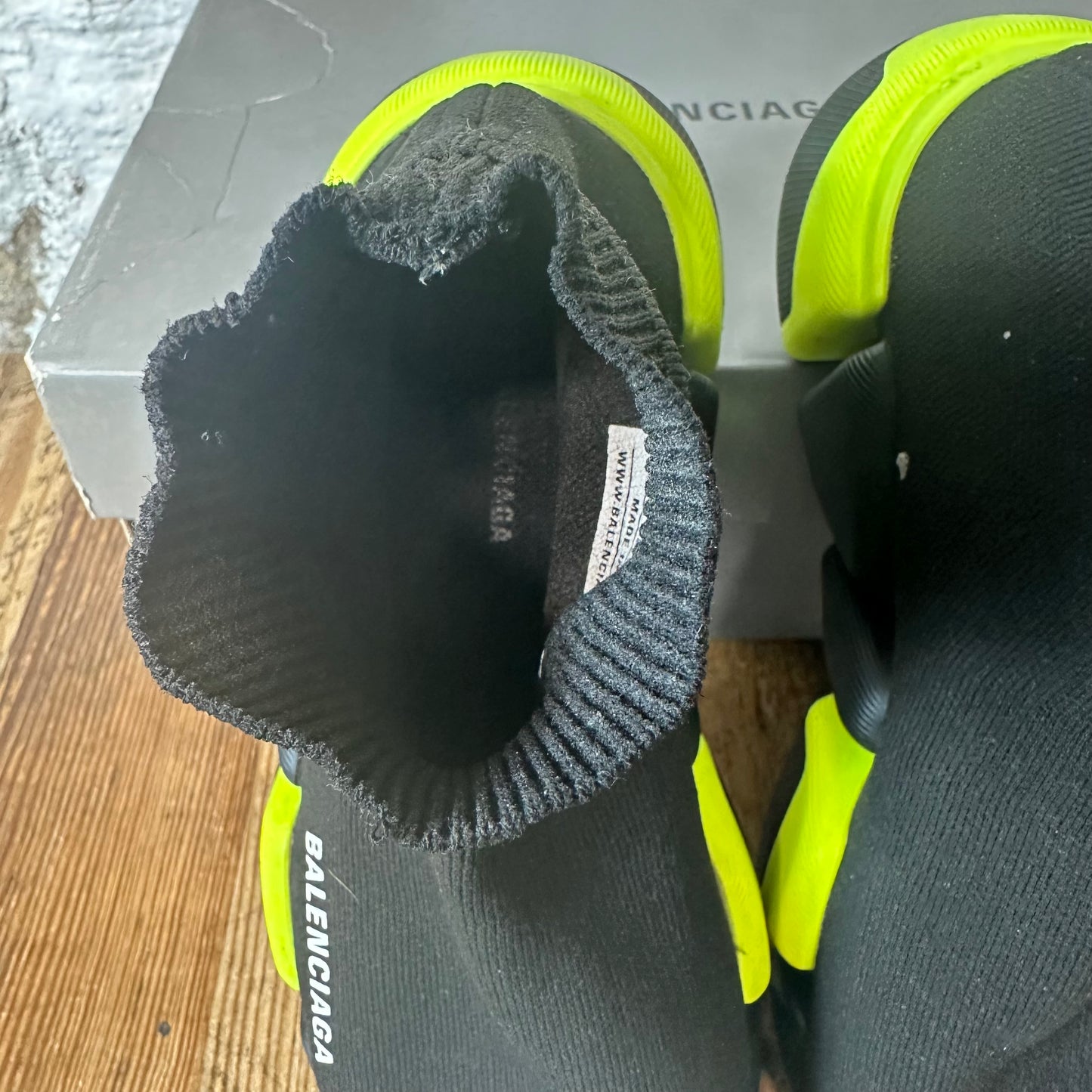 Balenciaga Black Neon Green Sock Runner Sz 5 (37)