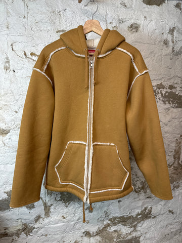 Supreme Faux Shearling Hoodie Tan Sz L