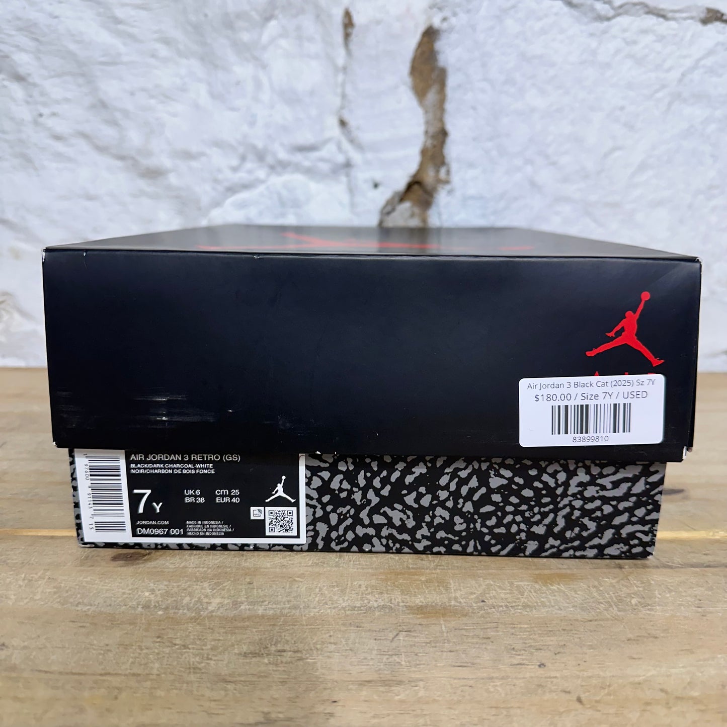 Air Jordan 3 Black Cat (2025) Sz 7Y
