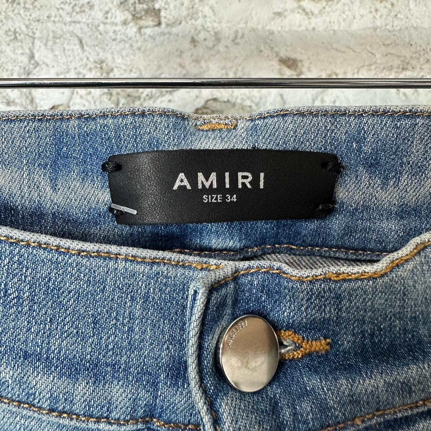 Amiri MX1 Cracked Orange Blue Denim Jeans Sz 34