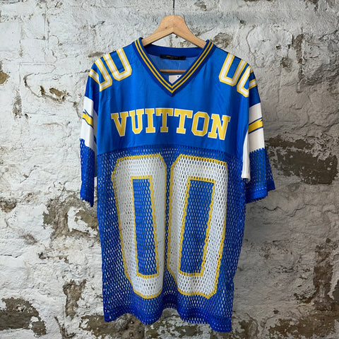 Louis Vuitton Blue Yellow Mesh Football Jersey Sz M
