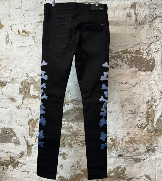 Amiri Blue Gradient Bones Black Denim Jeans Sz 31
