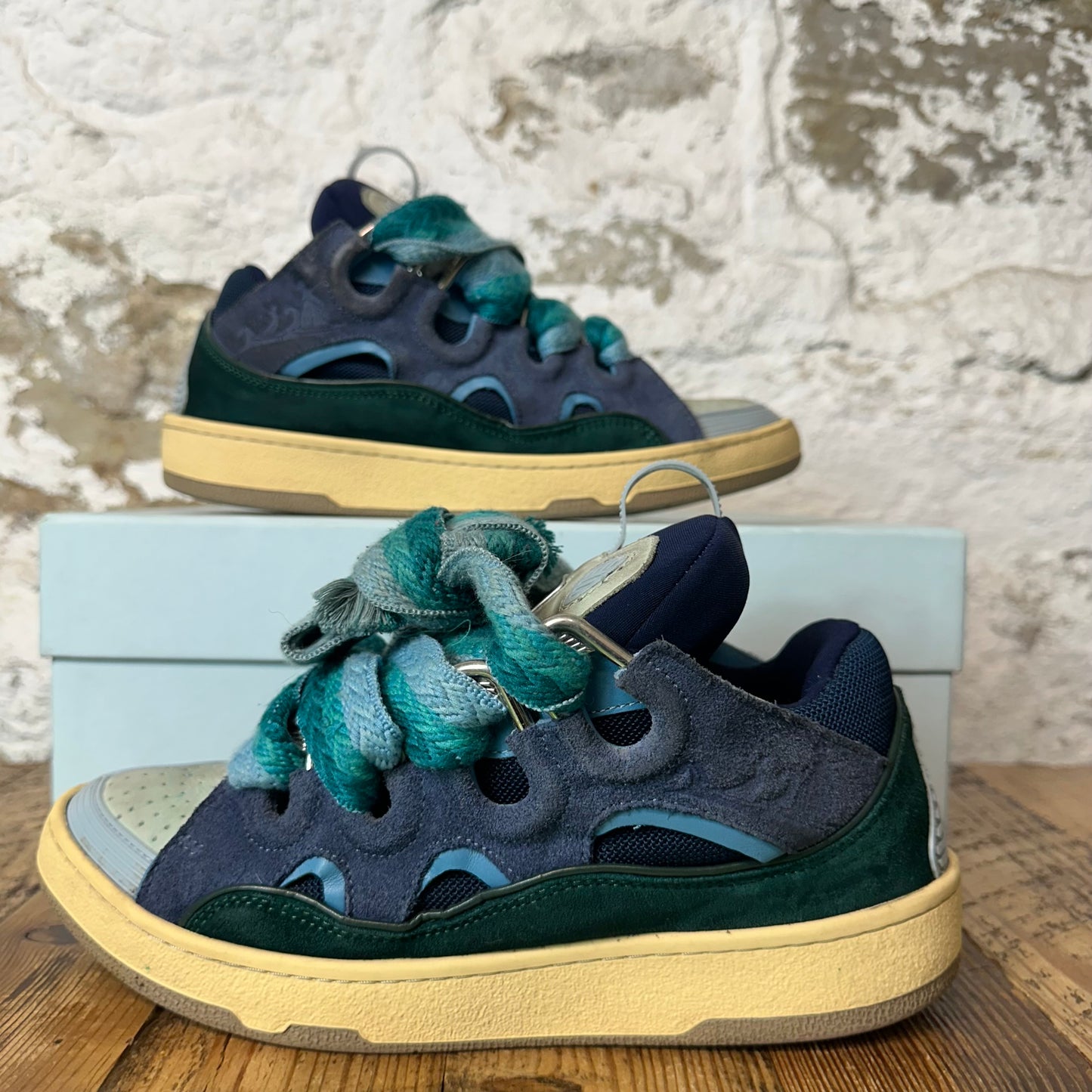 Lanvin Curb Teal Blue Lace Green Blue Sneaker Sz 8 (41)
