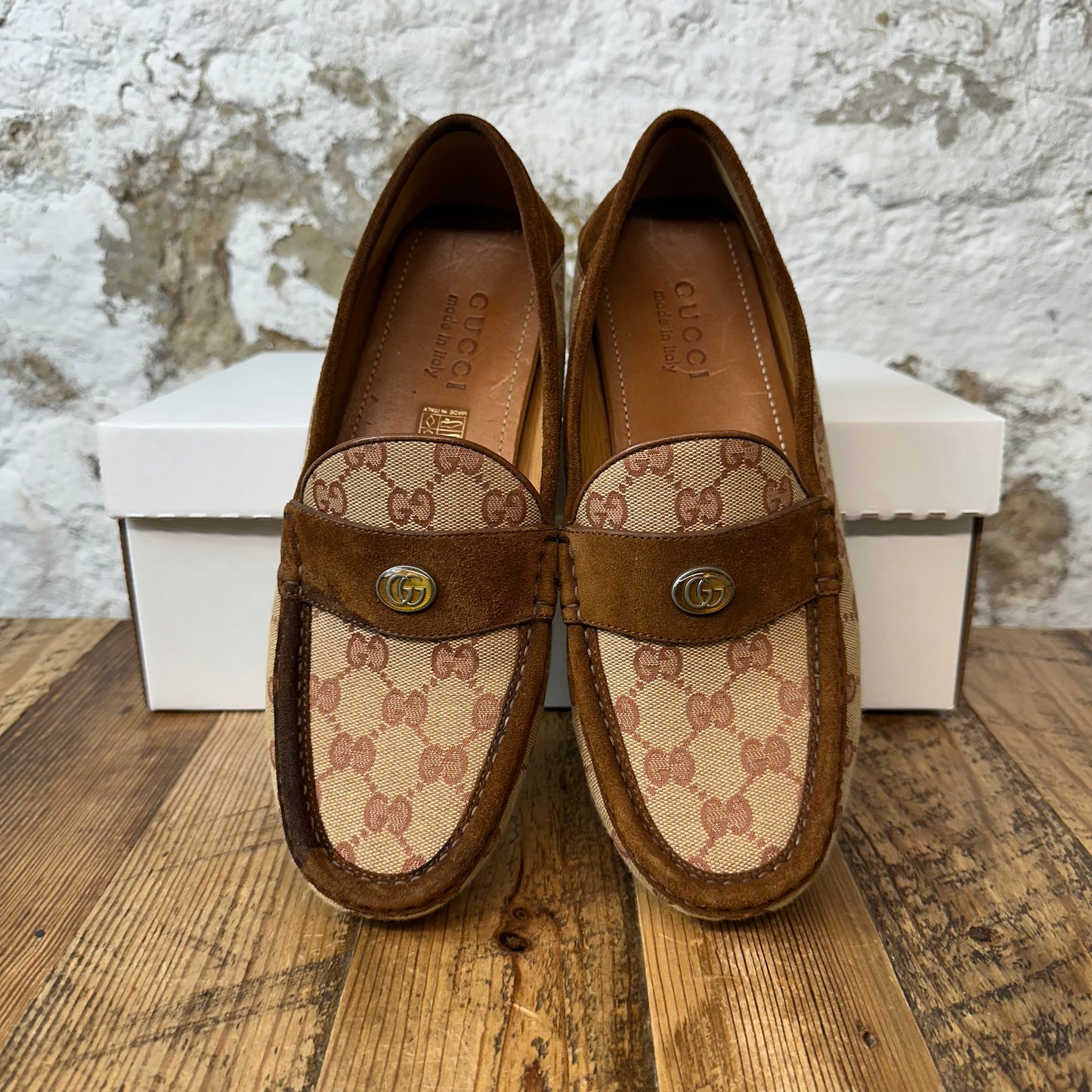 Gucci GG Brown Monogram Canvas Loafer Sz 7.5 No Box