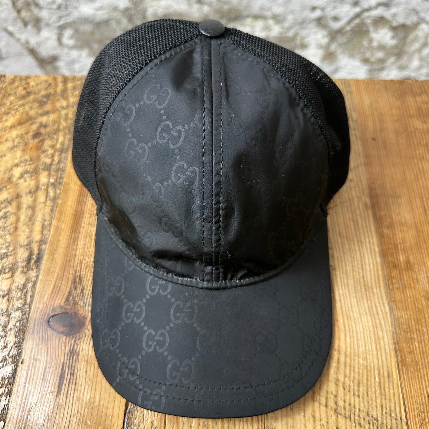 Gucci GG Monogram Black Nylon Hat Sz XL