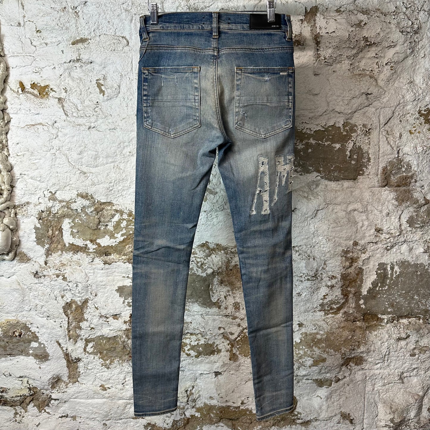 Amiri Distressed Side Spell Blue Denim Jeans Sz 28