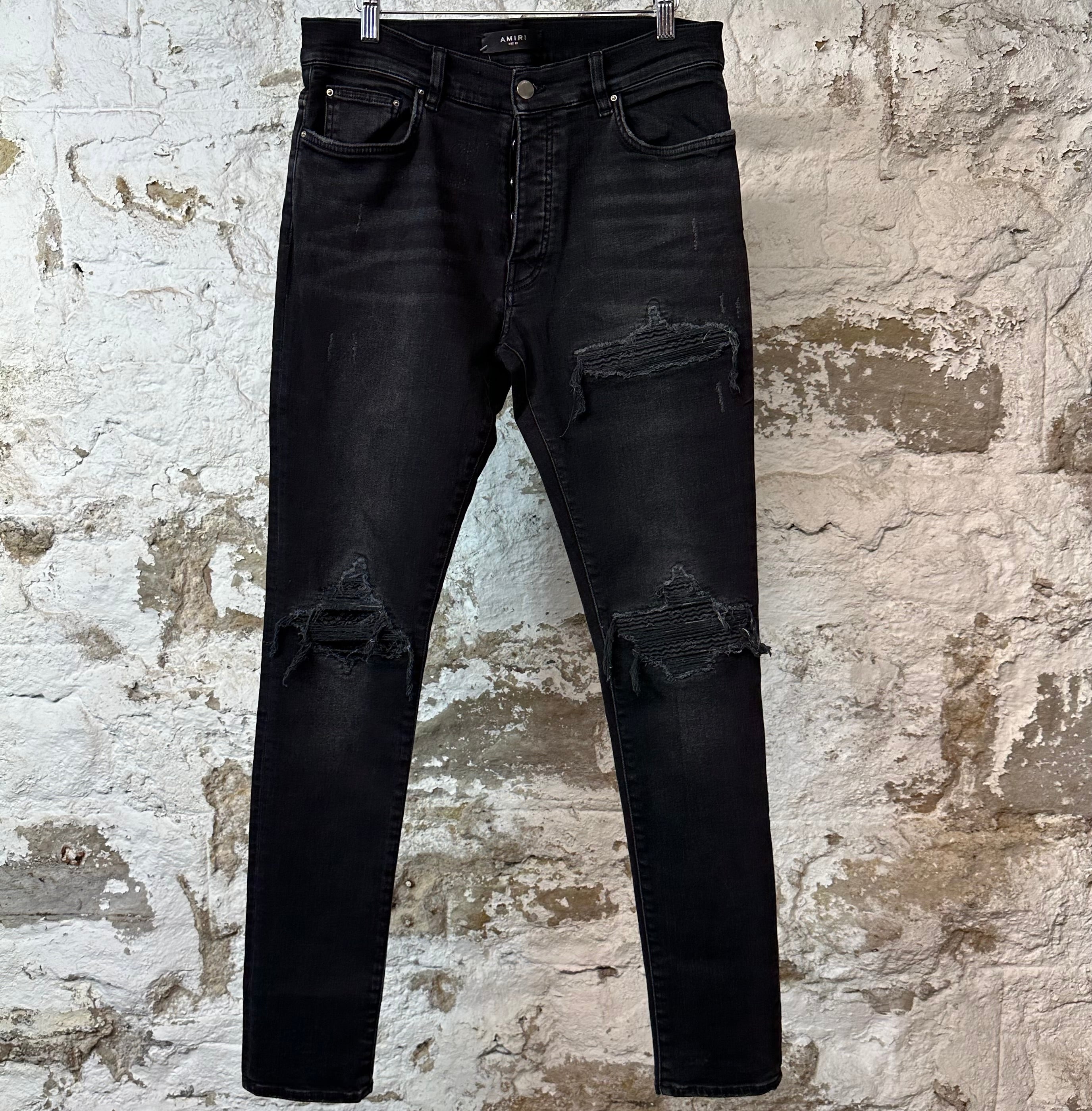 Amiri MX1 Black Woven Black Denim Jeans Sz 32