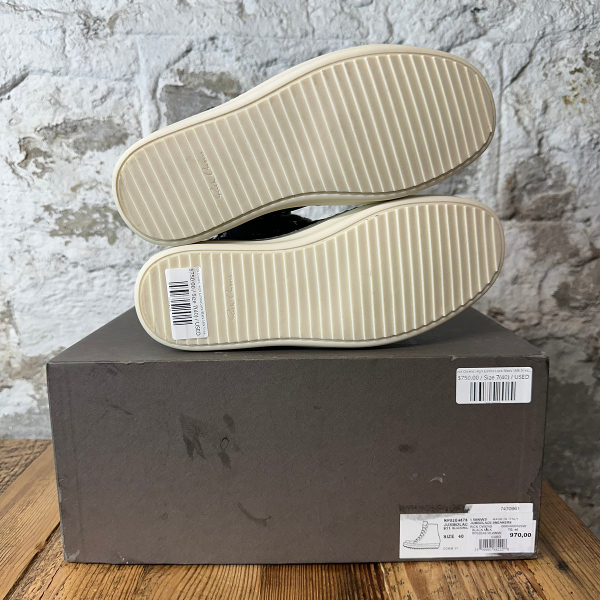 Rick Owens High Jumbo Lace Black Milk Sneaker Sz 7 (40)