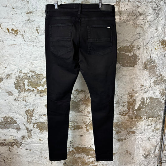 Amiri MX1 Black Leather Black Denim Jeans Sz 36