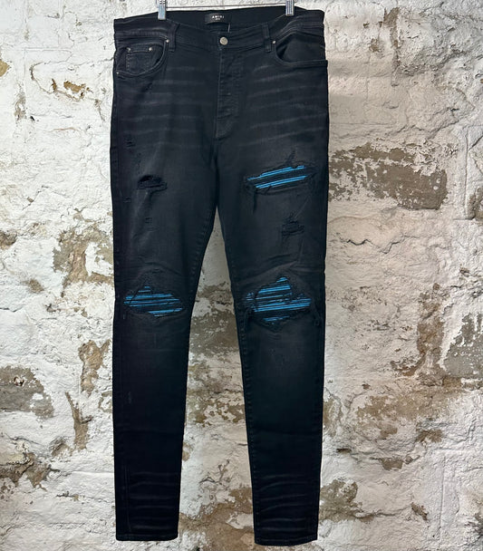 Amiri MX1 Cracked Blue Black Denim Jeans Sz 38