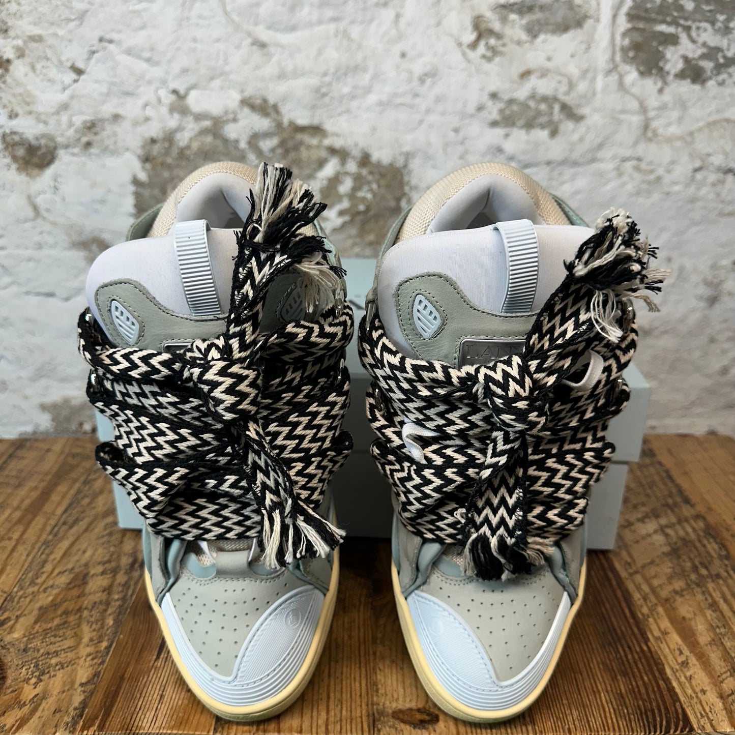 Lanvin Curb Black White Lace Green Blue Sneaker Sz 11 (44)