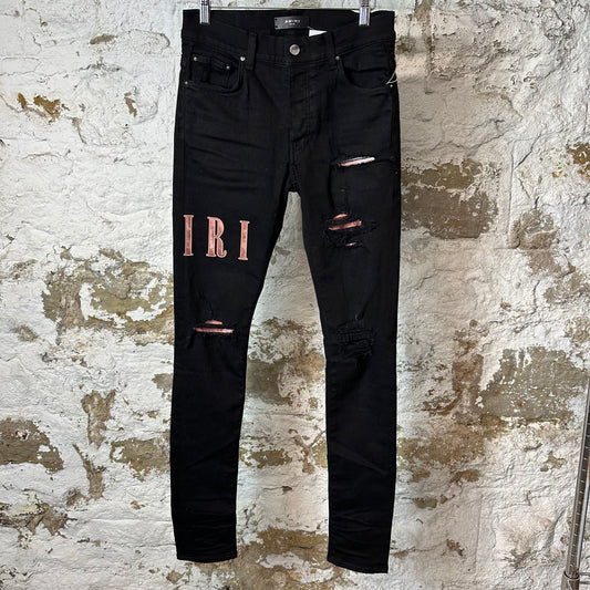 Amiri Red Tie Dye Core Logo Black Denim Jeans Sz 29