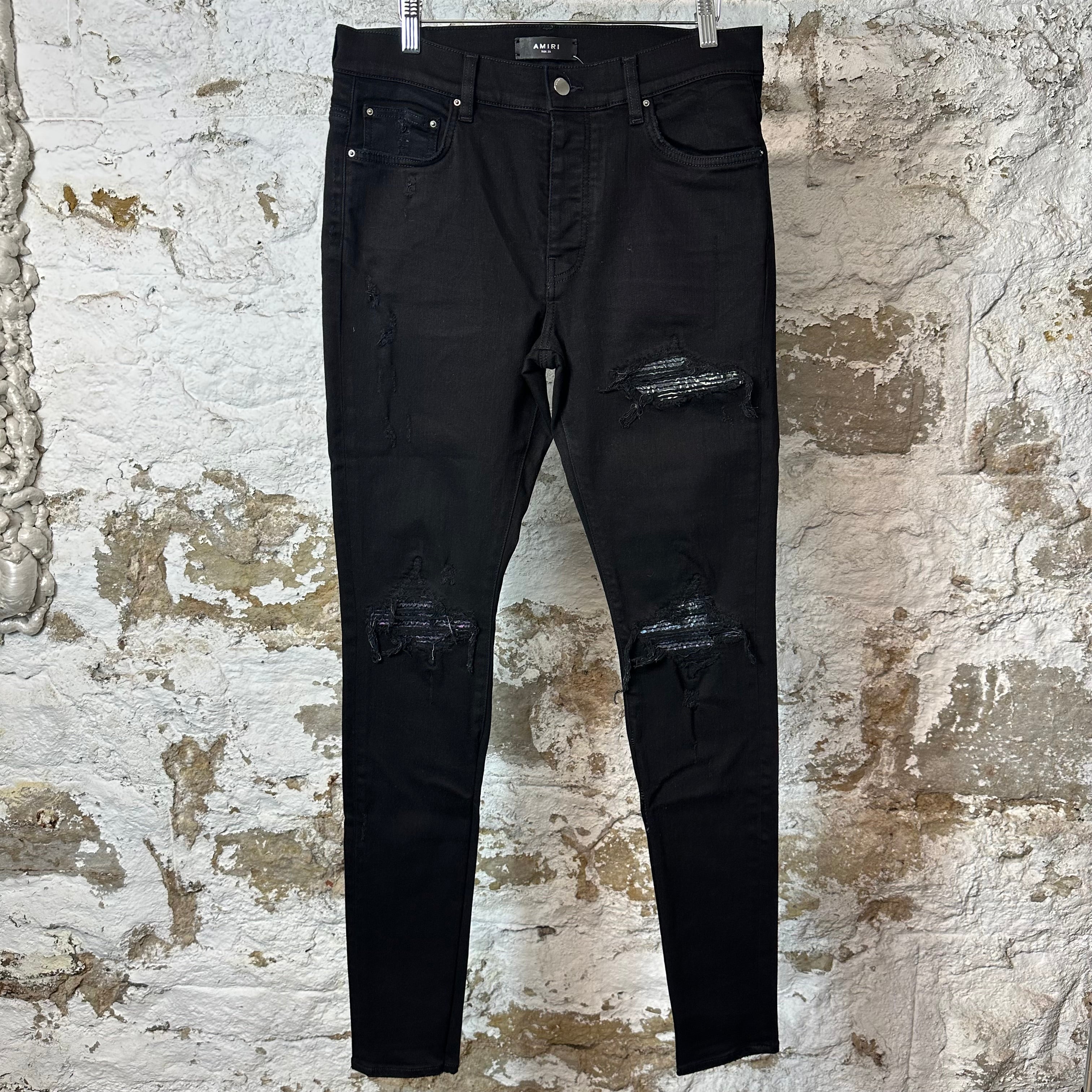 Amiri MX1 Black Multicolor Paisley Black Denim Jeans Sz 33