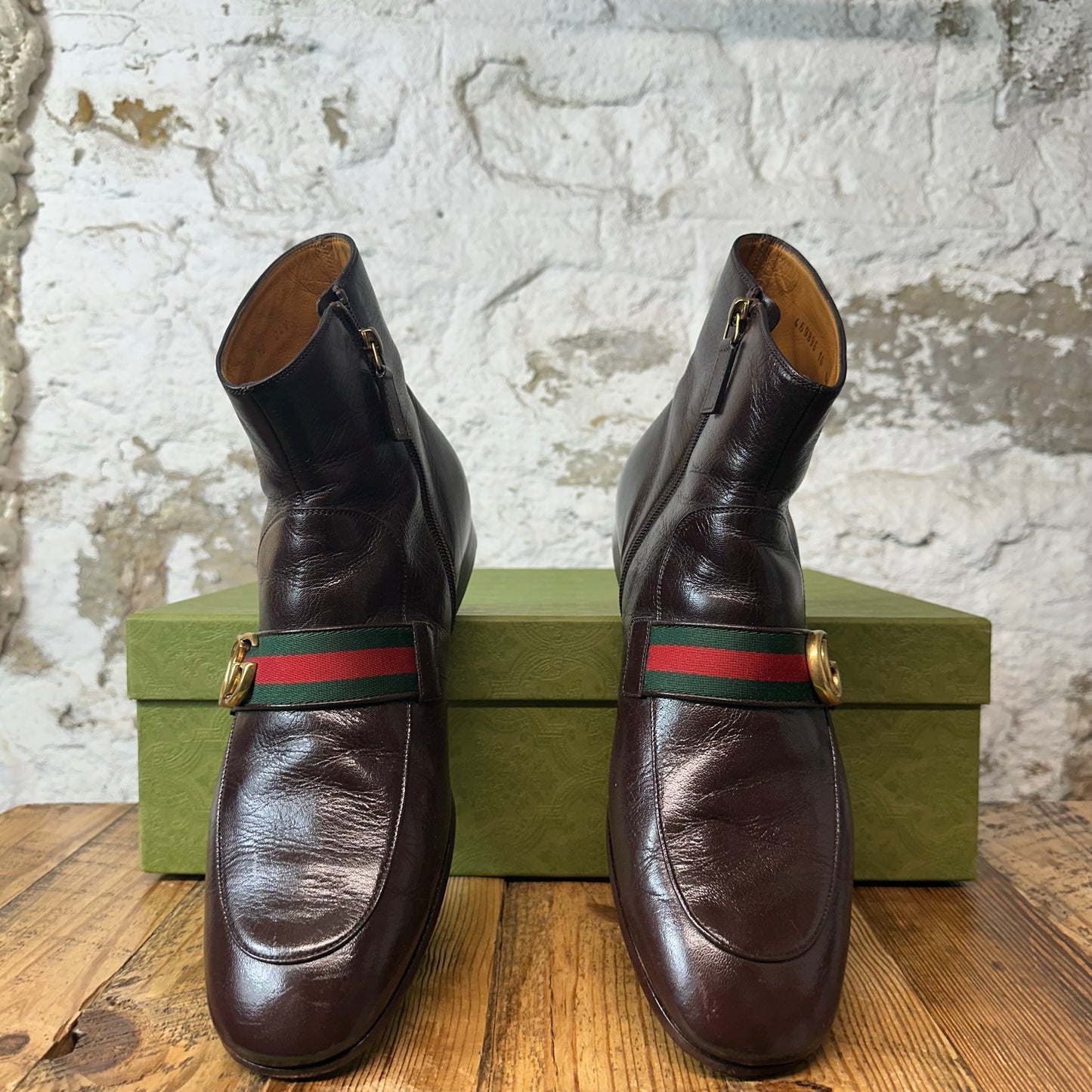 Gucci High Donnie Web Brown Leather Boot Sz 10