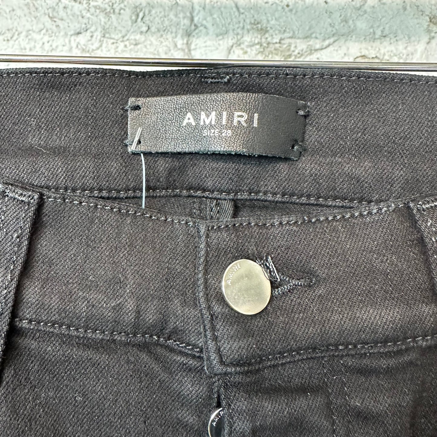 Amiri Knee Rip Blue Gradient Bones Black Denim Jeans Sz 28