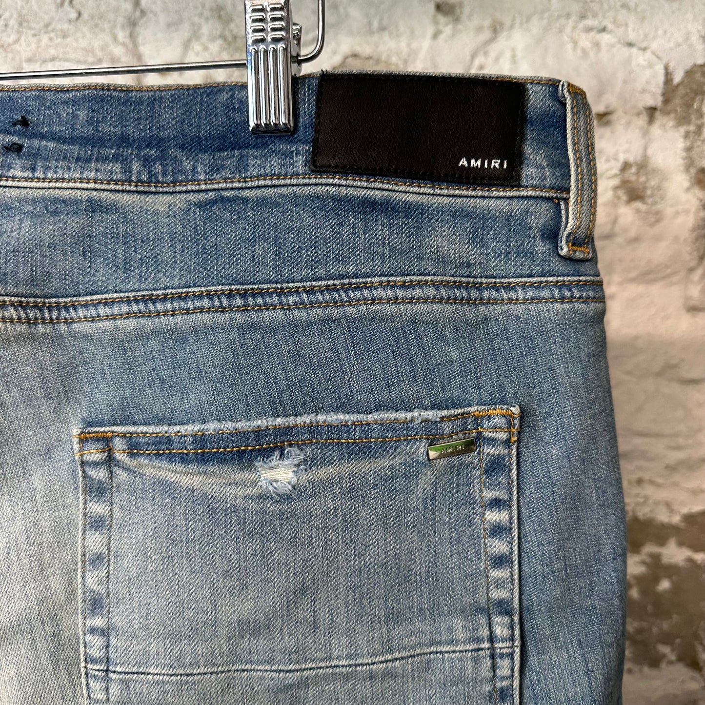 Amiri Green Camo Bones Blue Denim Jeans Sz 40